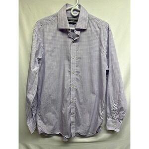 Report Collection Mens Slim Fit Plaid Dress Shirt Lavender White Size L 16 34 35